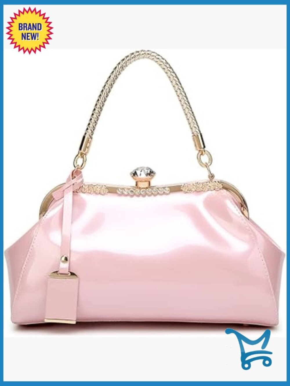 Glossy Patent Leather Tote Bag with Removable Strap, Top Handle Satchel